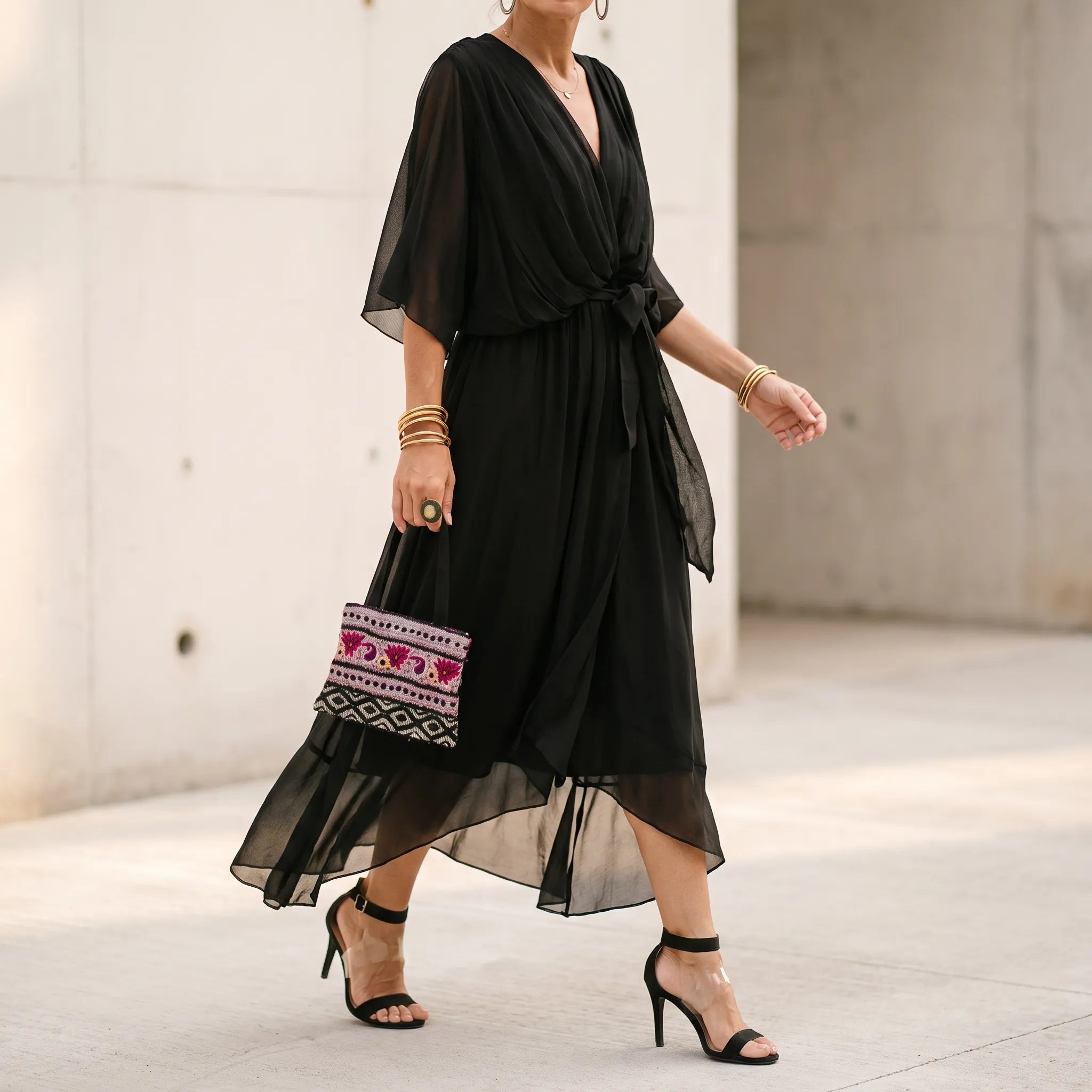 lady v eva dress Midi Wrap - For Women - V-Neck - Adjustable Waist - Flowing Skirt - Elegant Style Maxi dress
