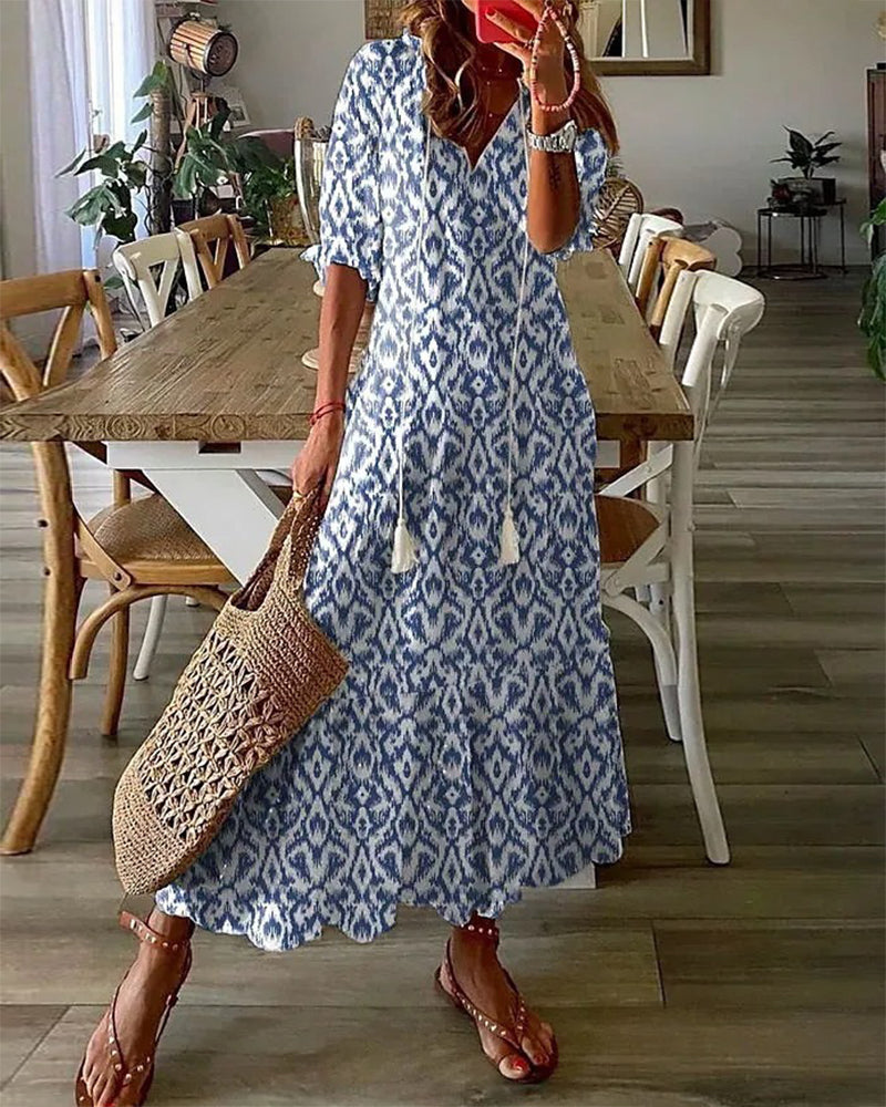 Rosaline | Flowy Boho Floral Maxi Midi Dresses Casual Dress — Blue