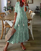 Rosaline | Flowy Boho Floral Maxi Midi Dresses Casual Dress — Green