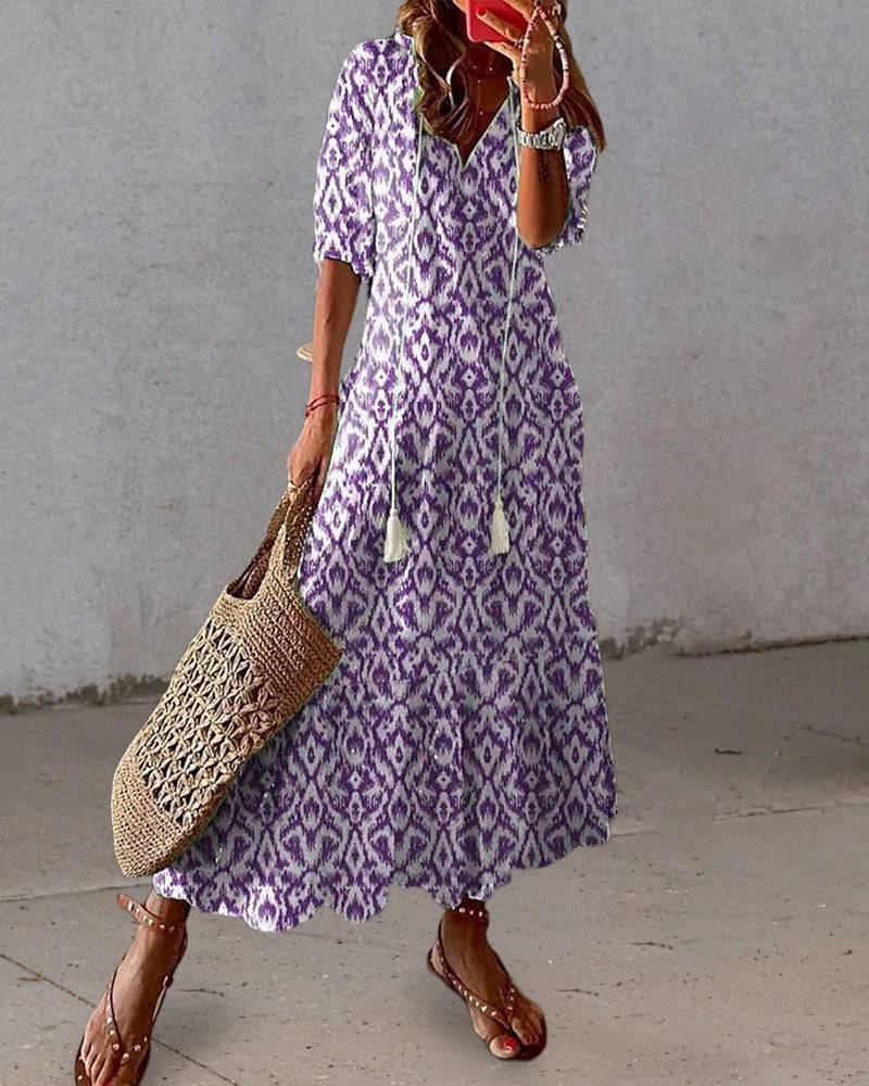 Rosaline | Flowy Boho Floral Maxi Midi Dresses Casual Dress — Purple