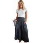 Coralie | Wide Leg White Linen Trousers Romper Pants Casual — Gray