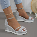 Ninon | Nude Low Wedge Heel Sandals — Silver