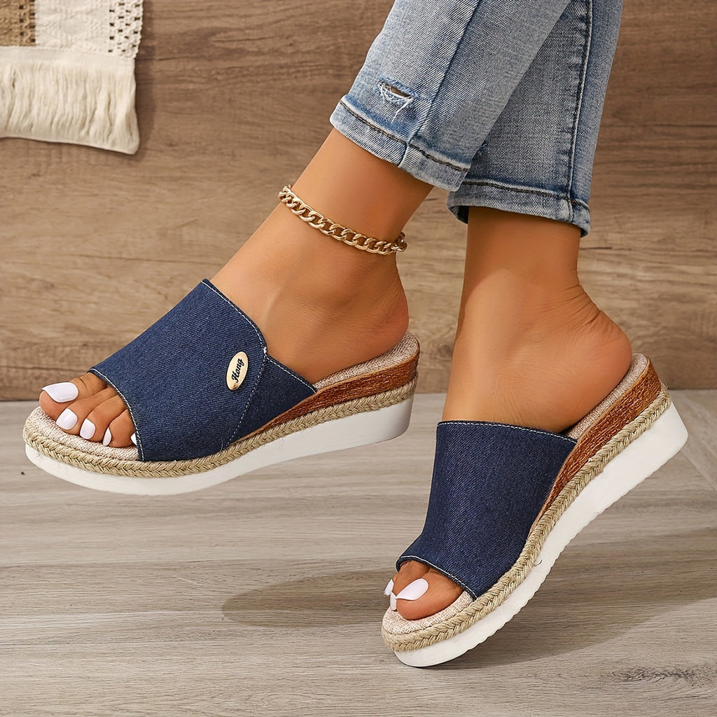 Isolde | Low Wedge Heel Canvas Sandals For Beach Outfits