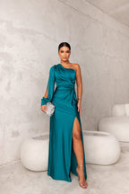 Octavia | Elegant White Lace Linen Leopard Dress — Turquoise (Almost sold out)