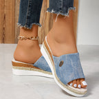Isolde | Low Wedge Heel Canvas Sandals For Beach Outfits