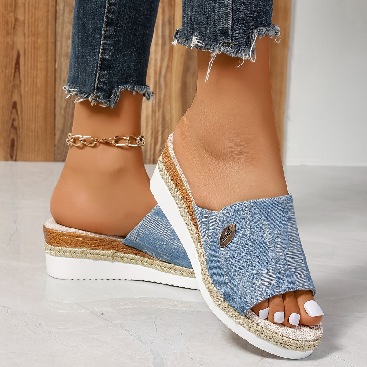 Isolde | Low Wedge Heel Canvas Sandals For Beach Outfits