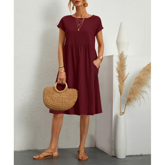 Persephone | White Linen Midi Maxi Dress For Summer Occasions — Burgundy