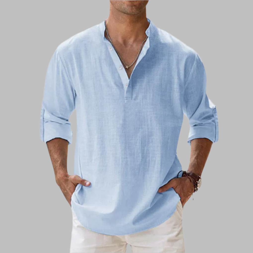 Atticus | White Pink Linen Summer Dress Shirt Chinos Trousers Men — Light Blue