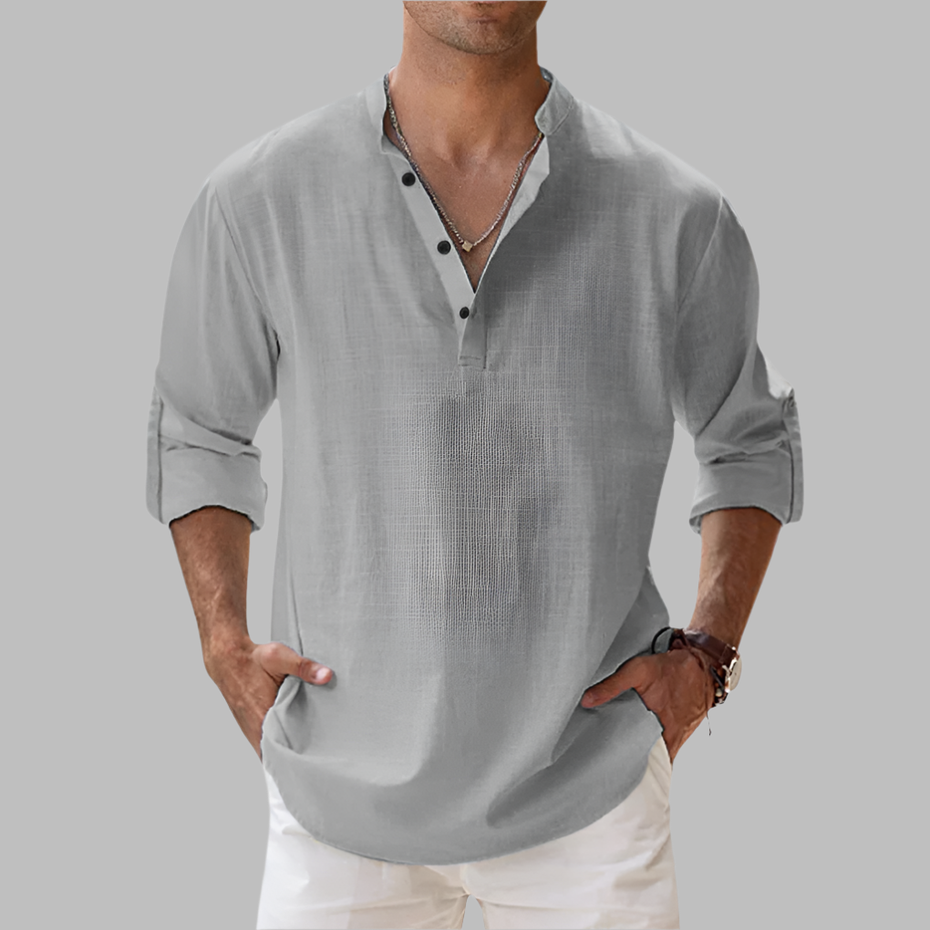 Atticus | White Pink Linen Summer Dress Shirt Chinos Trousers Men — Gray