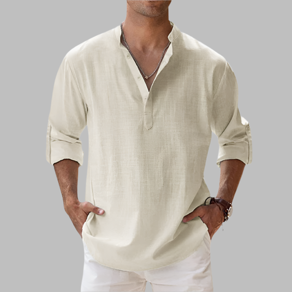 Atticus | White Pink Linen Summer Dress Shirt Chinos Trousers Men — Beige