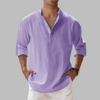 Atticus | White Pink Linen Summer Dress Shirt Chinos Trousers Men — Purple