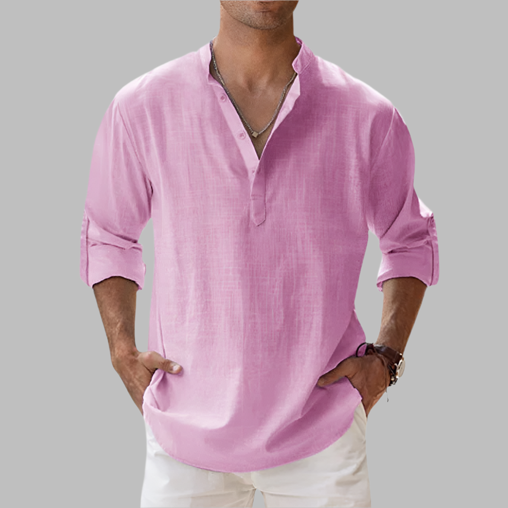 Atticus | White Pink Linen Summer Dress Shirt Chinos Trousers Men — Pink