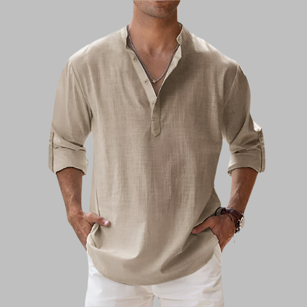 Atticus | White Pink Linen Summer Dress Shirt Chinos Trousers Men — Khaki