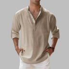 Atticus | White Pink Linen Summer Dress Shirt Chinos Trousers Men — Khaki