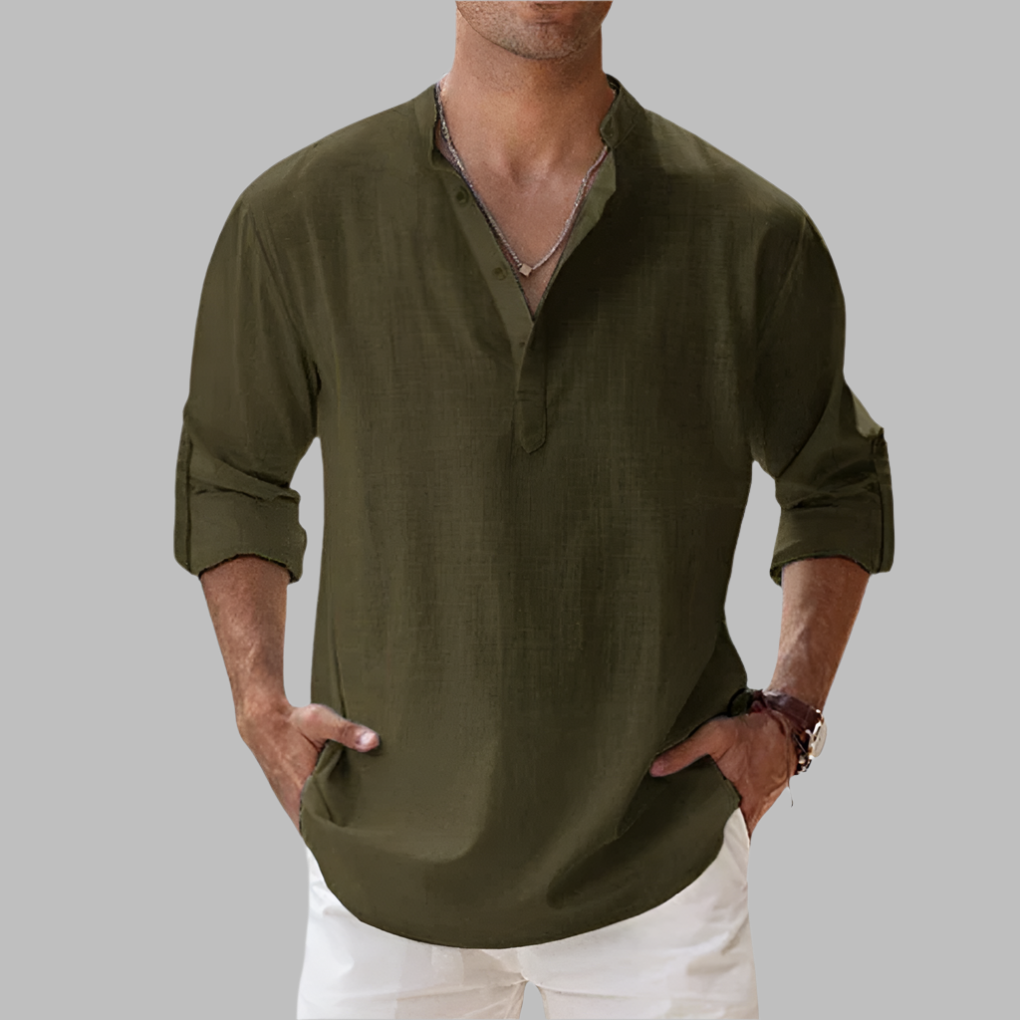 Atticus | White Pink Linen Summer Dress Shirt Chinos Trousers Men — Dark Green