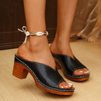 Celestine | Black Strappy Low Block Heel Wide Fit Brown Sandals — Black