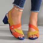 Faustine | Low Block Heel Wide Fit Sandals Black Brown White — Tangerine