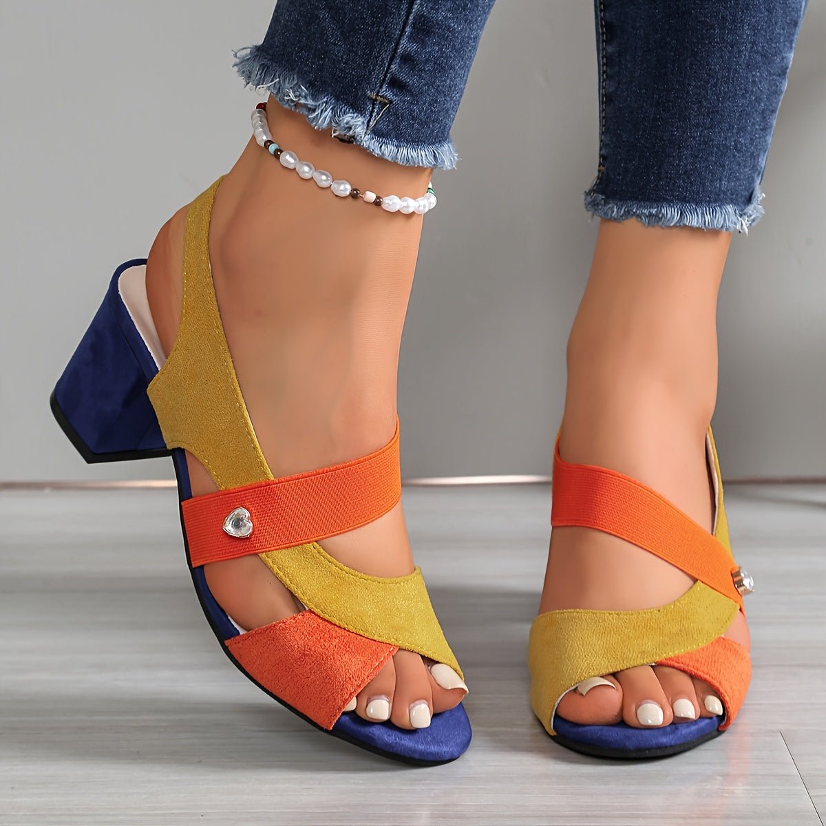 Faustine | Low Block Heel Wide Fit Sandals Black Brown White — Tangerine