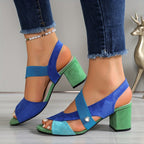 Faustine | Low Block Heel Wide Fit Sandals Black Brown White