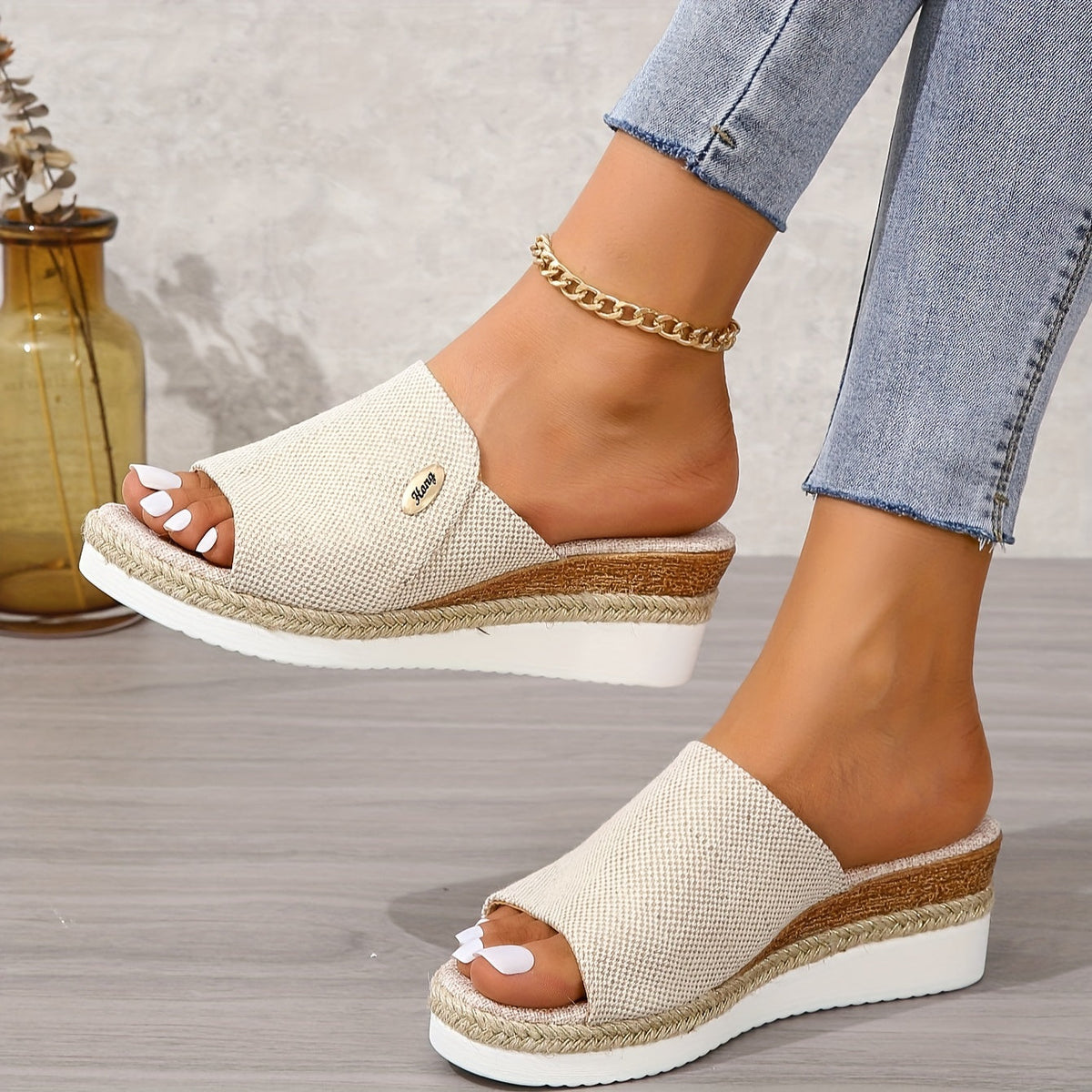 Isolde | Low Wedge Heel Canvas Sandals For Beach Outfits