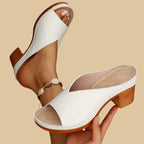 Celestine | Black Strappy Low Block Heel Wide Fit Brown Sandals