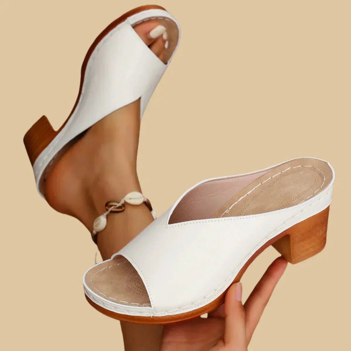 Celestine | Black Strappy Low Block Heel Wide Fit Brown Sandals