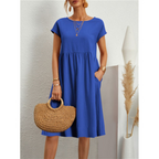 Persephone | White Linen Midi Maxi Dress For Summer Occasions — Blue