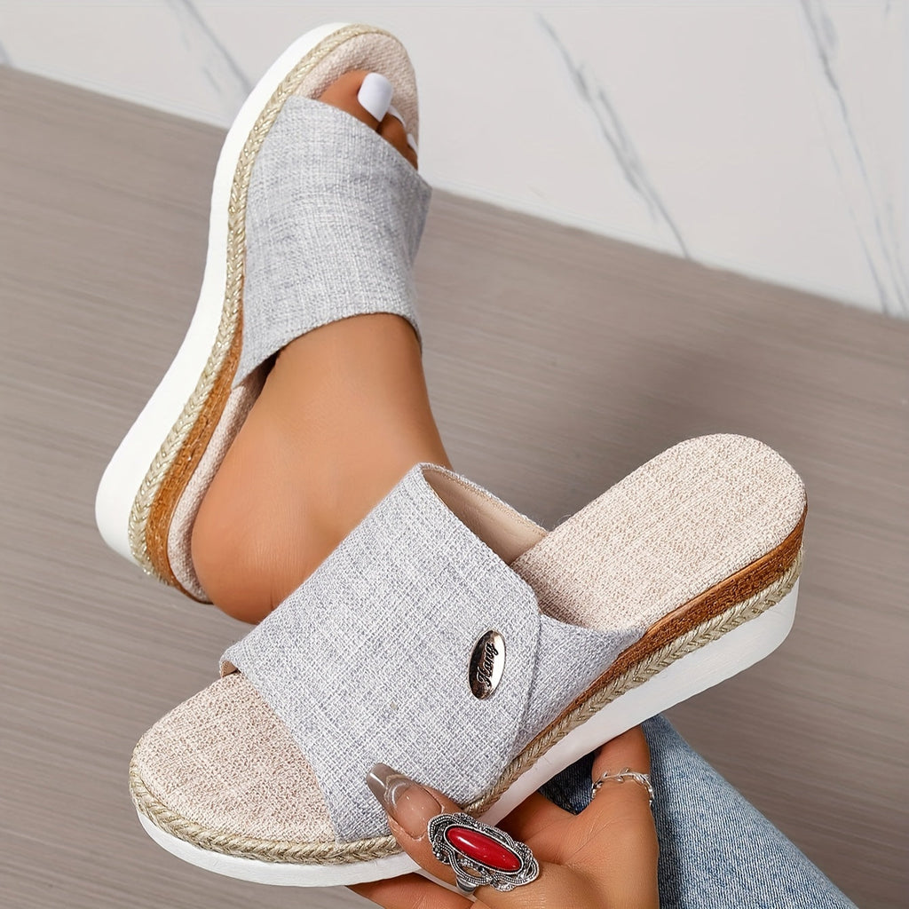 Isolde | Low Wedge Heel Canvas Sandals For Beach Outfits