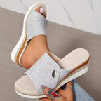 Isolde | Low Wedge Heel Canvas Sandals For Beach Outfits