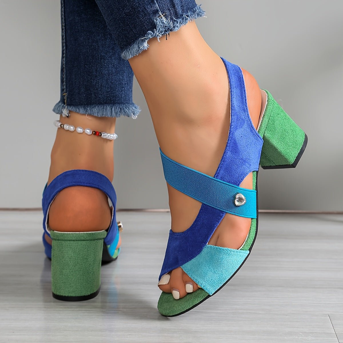 Faustine | Low Block Heel Wide Fit Sandals Black Brown White — Sky Blue