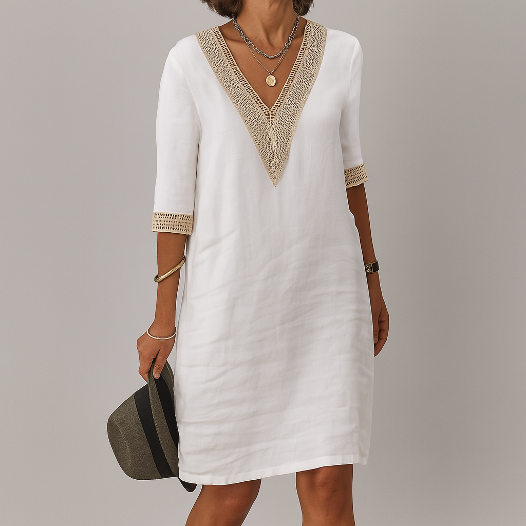 Camille | Linen Summer Dresses Long White Midi Dress — White
