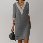 Camille | Linen Summer Dresses Long White Midi Dress — Gray