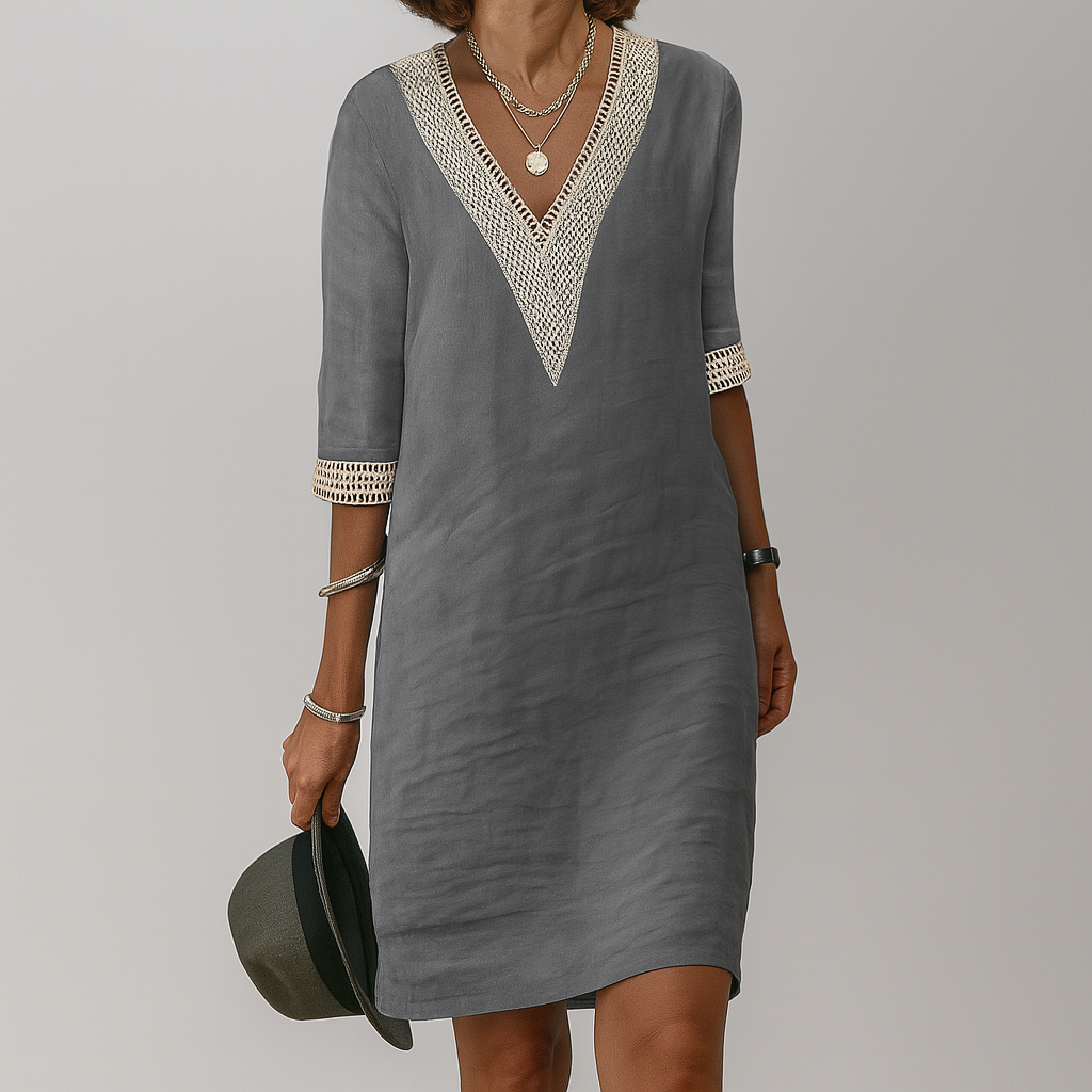 Camille | Linen Summer Dresses Long White Midi Dress — Gray