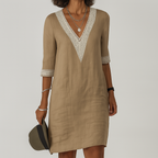 Camille | Linen Summer Dresses Long White Midi Dress — Khaki