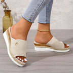 Isolde | Low Wedge Heel Canvas Sandals For Beach Outfits