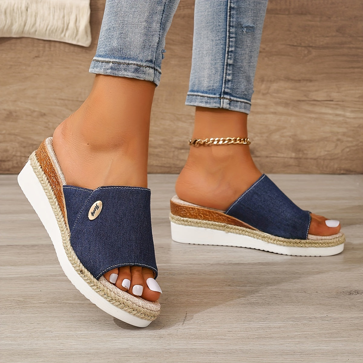 Isolde | Low Wedge Heel Canvas Sandals For Beach Outfits