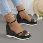 Ninon | Nude Low Wedge Heel Sandals — Black