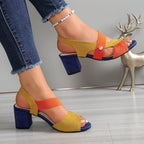 Faustine | Low Block Heel Wide Fit Sandals Black Brown White