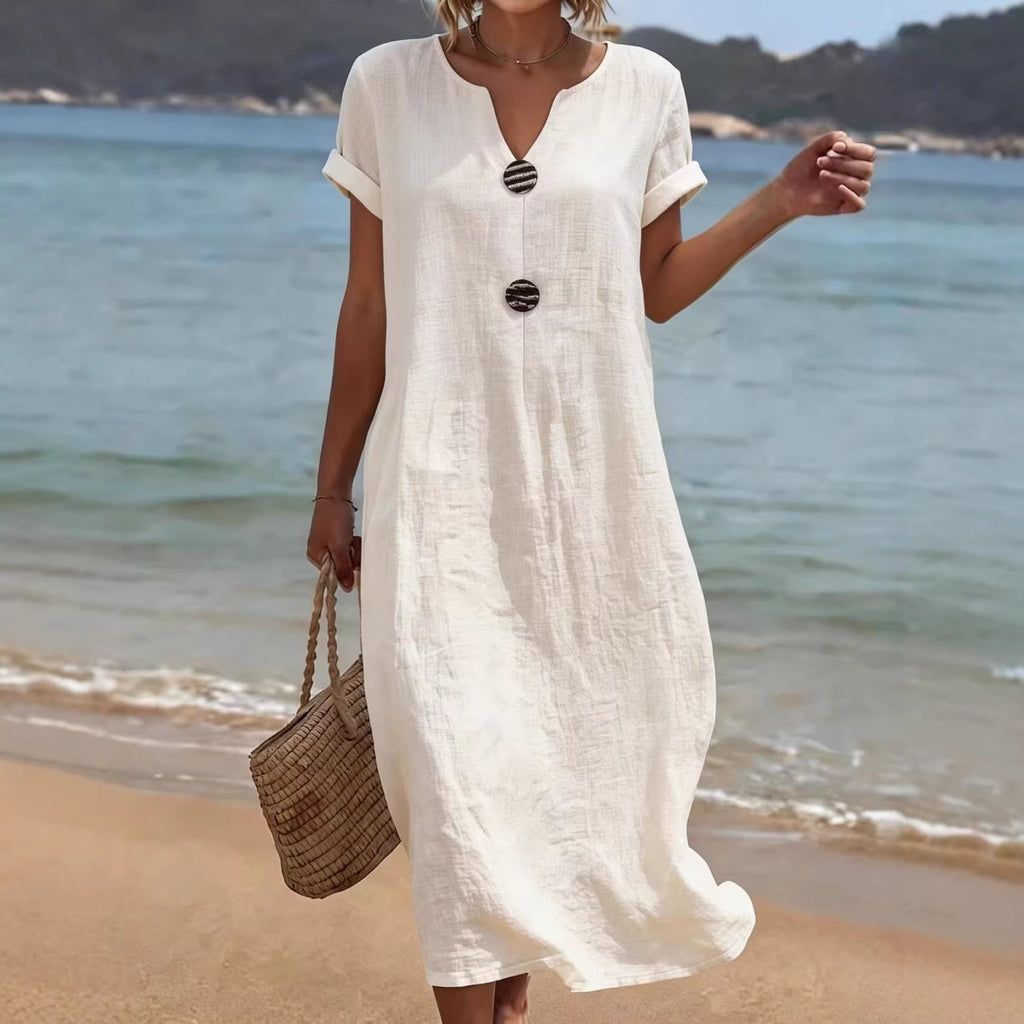 Capucine | Casual Cotton Linen Midi Dress For Women Dresses