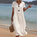 Capucine | Casual Cotton Linen Midi Dress For Women Dresses
