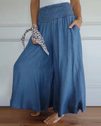 Coralie | Wide Leg White Linen Trousers Romper Pants Casual — Blue