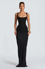 Persephone | White Satin Halter Maxi Wedding Guest Dress Spring Summer