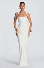 Persephone | White Satin Halter Maxi Wedding Guest Dress Spring Summer
