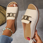 Katarina | Strappy Low Wedge Block Heel Silver Sandals — Beige