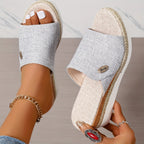 Isolde | Low Wedge Heel Canvas Sandals For Beach Outfits — Grey