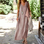 Apolline | Cotton Linen Silk Satin Maxi Dress Women Occasion — Taupe