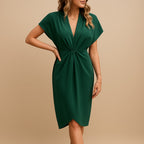 Edith | Black White Silk Bodycon Wrap Midi Dress — Dark Green