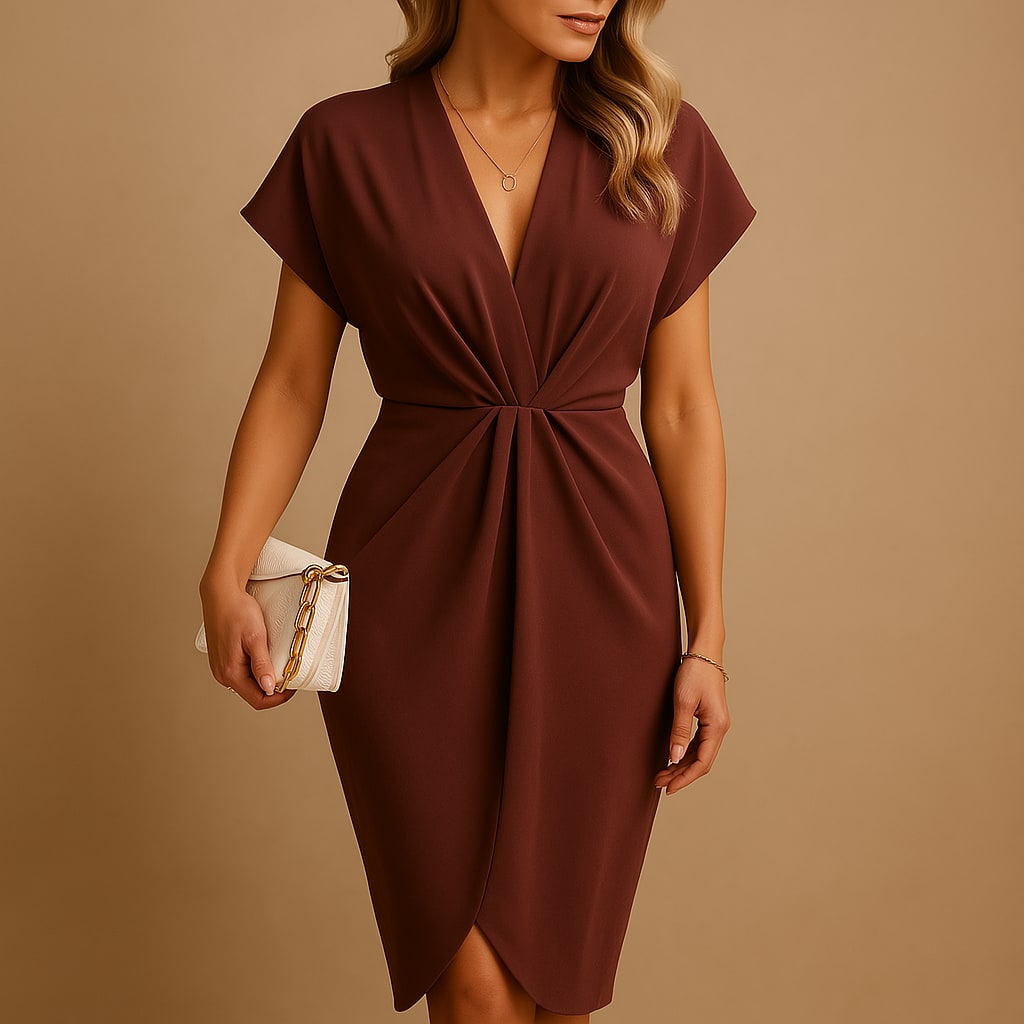 Edith | Black White Silk Bodycon Wrap Midi Dress — Rost