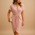 Edith | Black White Silk Bodycon Wrap Midi Dress — Pink