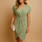 Edith | Black White Silk Bodycon Wrap Midi Dress — Light Green